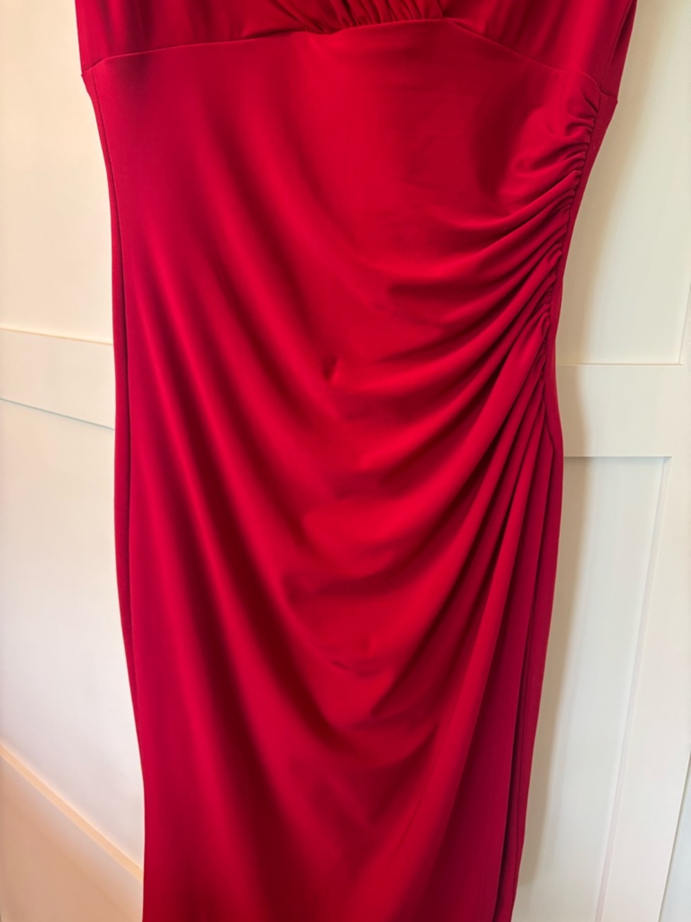 Lauren Ralph Lauren Midi Ruched Waist Surplice Dress Red Size 4 - Picture 4 of 5
